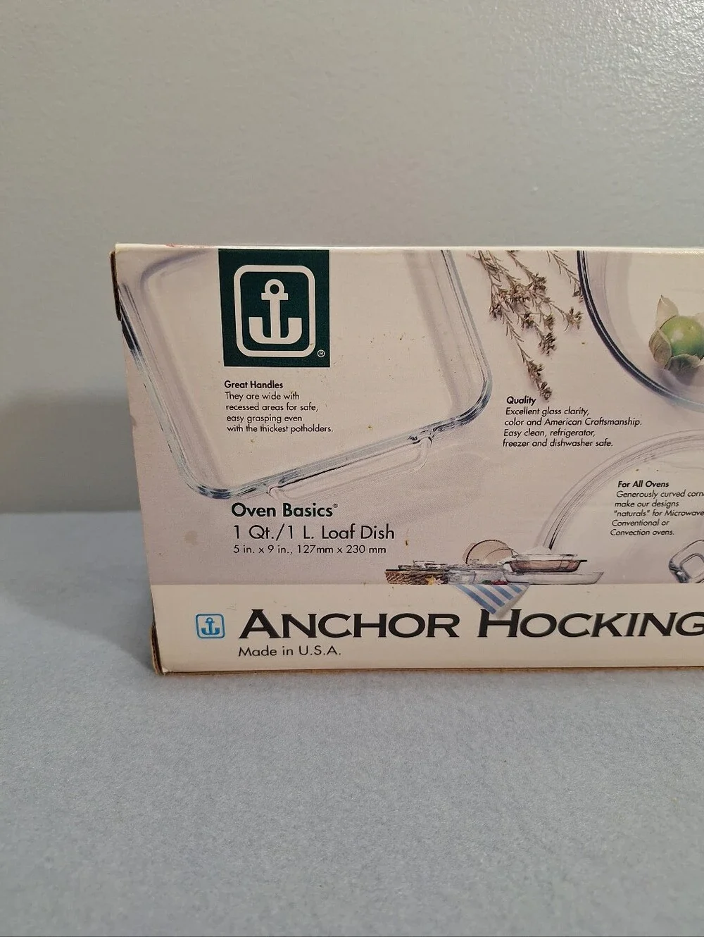 NOS  Vintage 90s Anchor Hocking 9x5 Inch 1 QT Glass Bread Pan In Box USA